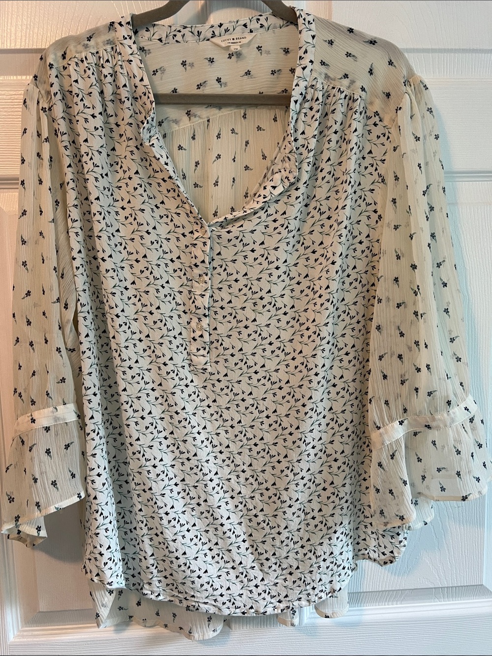 Lucky Brand Cream Tunic with Black and Green Floral Print